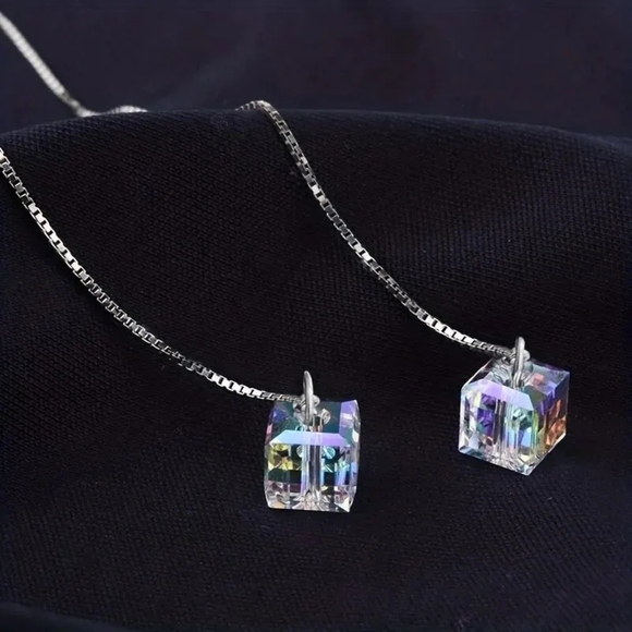 Silver & CZ Threader Earrings - Picture 2 of 4